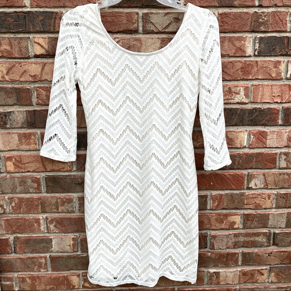 NWT Ivory White Lace Boho Midi Dress 3/4 Sleeve 7